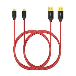 [2-Pack] Anker 3ft / 0.9m Nylon Braided Tangle-Free Micro USB Cable with Gold-Plated Connectors for Android, Samsung, HTC, Nokia, Sony and More (Red)